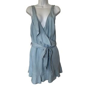 Guess Gianna Chambray Mini Dress Adjustable Strap Ruffled Detail Size Medium